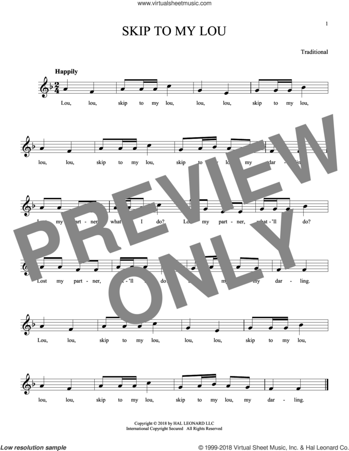 Skip To My Lou sheet music for ocarina solo, intermediate skill level