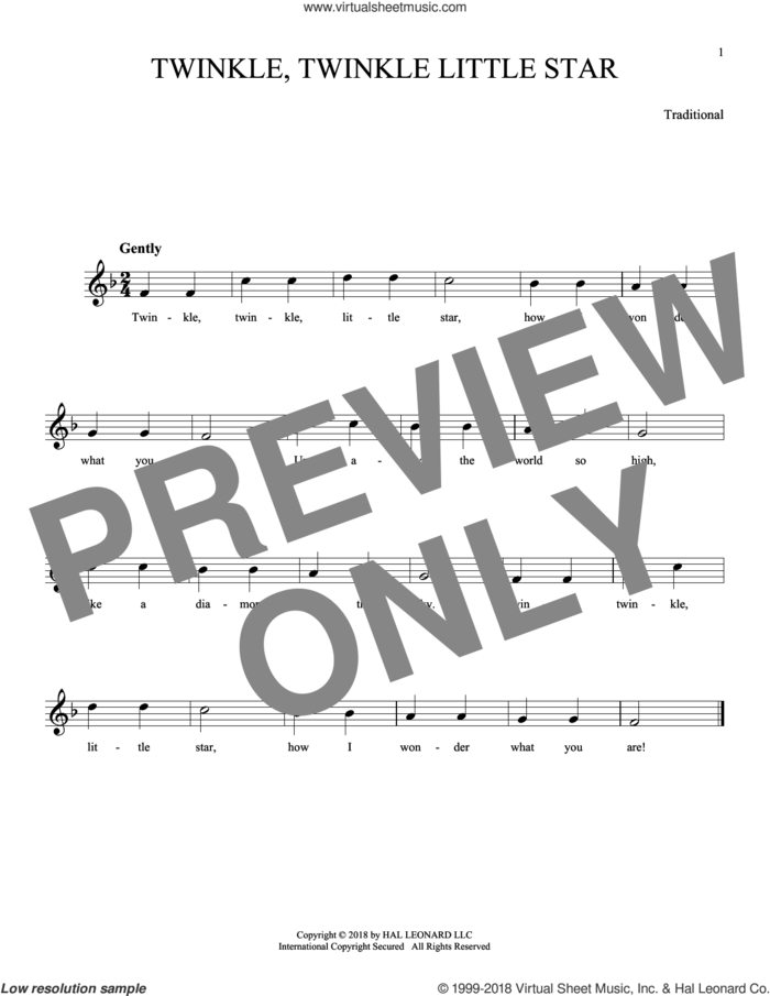 Twinkle, Twinkle Little Star sheet music for ocarina solo, intermediate skill level