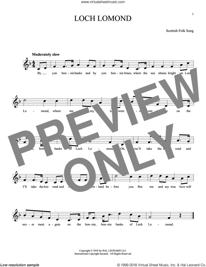 Loch Lomond sheet music for ocarina solo, intermediate skill level