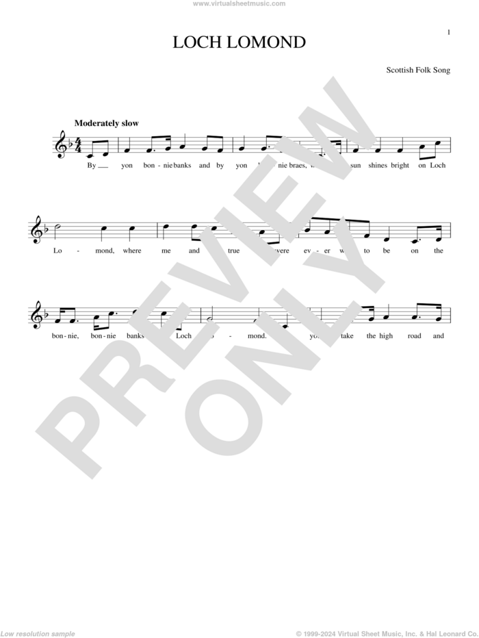 Loch Lomond sheet music for ocarina solo, intermediate skill level