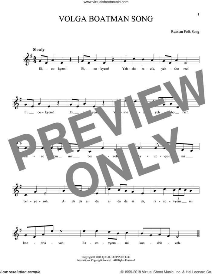 Song Of The Volga Boatman sheet music for ocarina solo, intermediate skill level