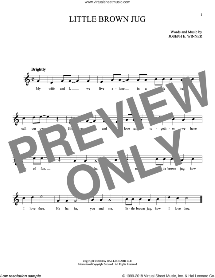 Little Brown Jug sheet music for ocarina solo by Joseph E. Winner, intermediate skill level