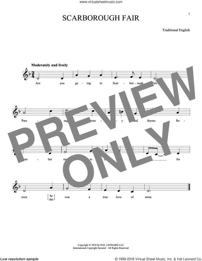 Scarborough Fair sheet music for ocarina solo, intermediate skill level
