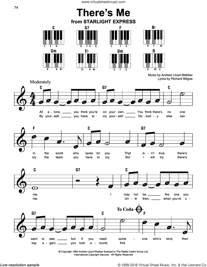 There's Me sheet music for piano solo by Andrew Lloyd Webber and Richard Stilgoe, beginner skill level