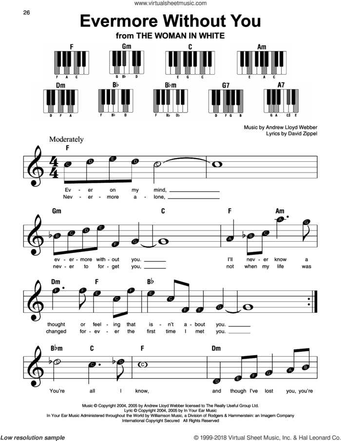 Evermore Without You sheet music for piano solo by Andrew Lloyd Webber and David Zippel, beginner skill level
