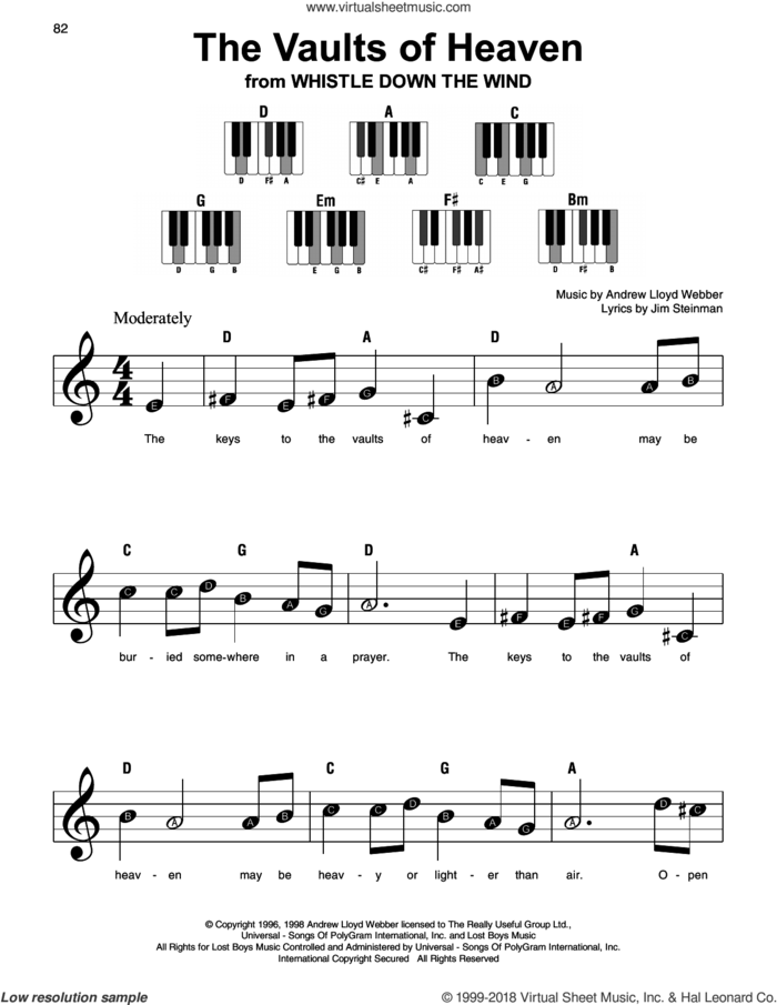 The Vaults Of Heaven sheet music for piano solo by Andrew Lloyd Webber and Jim Steinman, beginner skill level