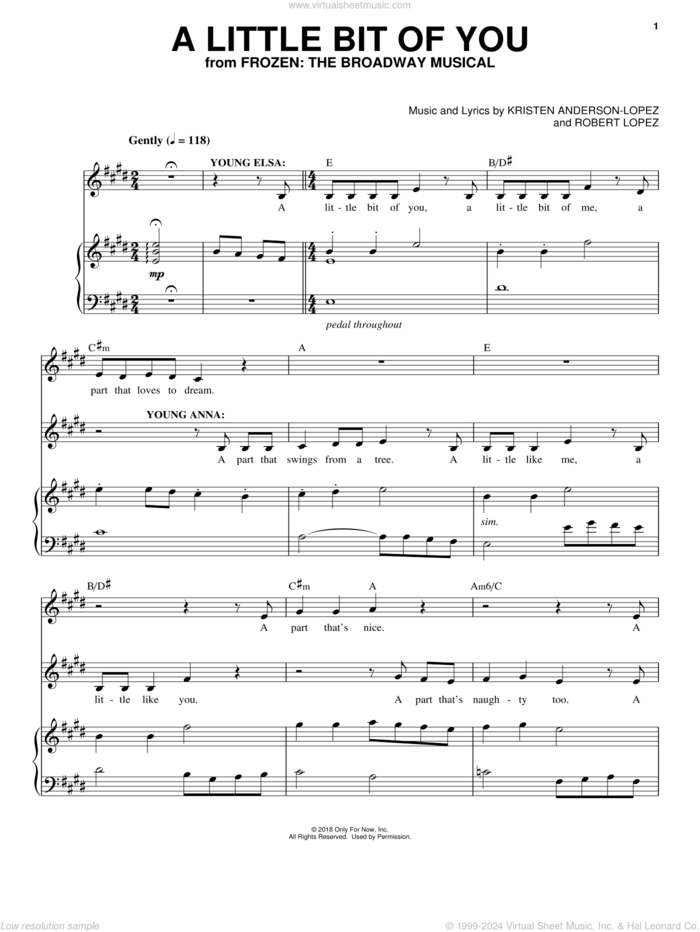 A Little Bit Of You sheet music for voice and piano by Robert Lopez, Kristen Anderson-Lopez and Kristen Anderson-Lopez & Robert Lopez, intermediate skill level