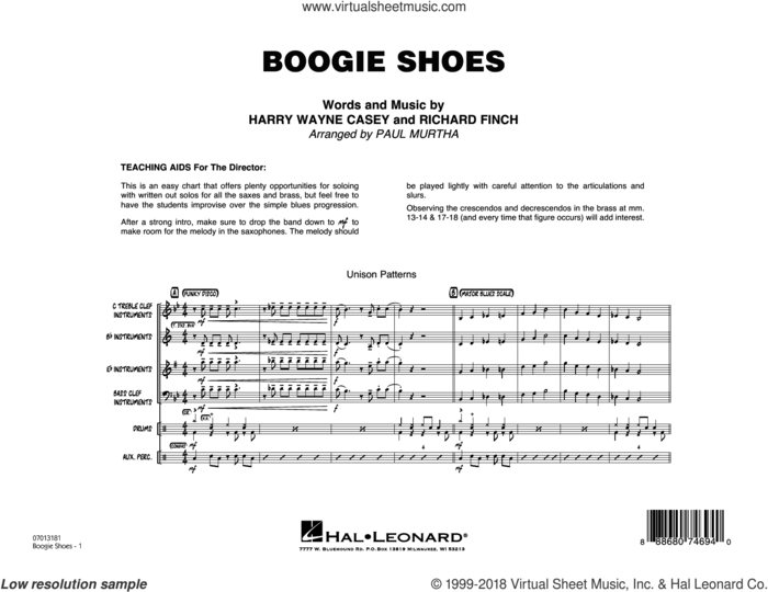 Boogie Shoes (COMPLETE) sheet music for jazz band by Paul Murtha, Bee Gees, Harry Wayne Casey, KC & The Sunshine Band and Richard Finch, intermediate skill level