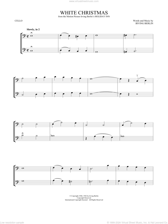 White Christmas sheet music for two cellos (duet, duets) by Irving Berlin, intermediate skill level