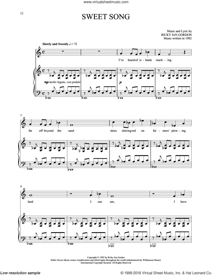 Sweet Song sheet music for voice and piano by Ricky Ian Gordon, classical score, intermediate skill level