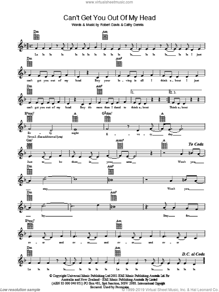 Can't Get You Out Of My Head sheet music for voice and other instruments (fake book) by Kylie Minogue, Cathy Dennis and Rob Davis, intermediate skill level