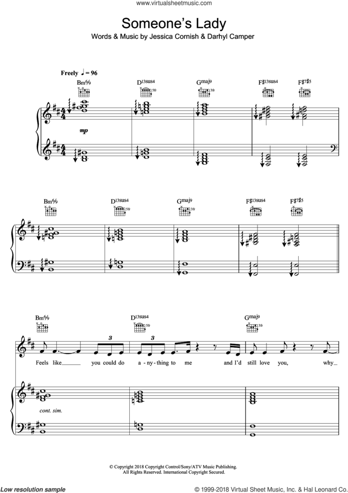 Someone's Lady sheet music for voice, piano or guitar by Jessie J, Darhyl Camper and Jessica Cornish, intermediate skill level