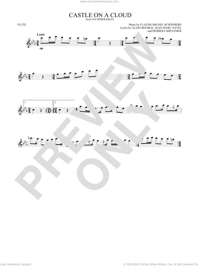 Castle On A Cloud sheet music for flute solo by Alain Boublil, Claude-Michel Schonberg, Claude-Michel Schonberg, Herbert Kretzmer and Jean-Marc Natel, intermediate skill level