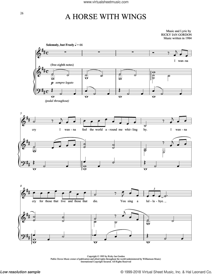 A Horse With Wings sheet music for voice and piano by Ricky Ian Gordon, classical score, intermediate skill level