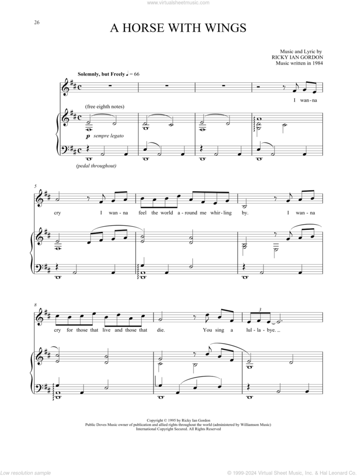 A Horse With Wings sheet music for voice and piano by Ricky Ian Gordon, classical score, intermediate skill level