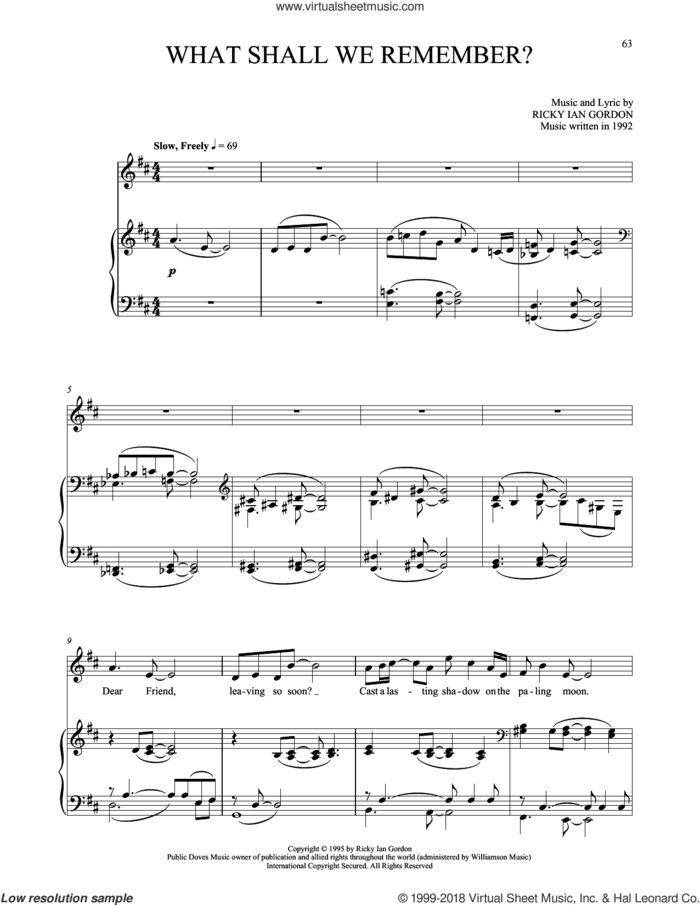 What Shall We Remember? sheet music for voice and piano by Ricky Ian Gordon, classical score, intermediate skill level