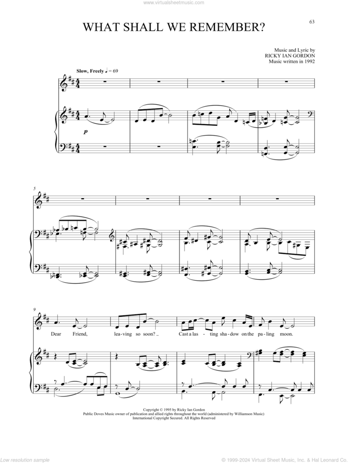 What Shall We Remember? sheet music for voice and piano by Ricky Ian Gordon, classical score, intermediate skill level