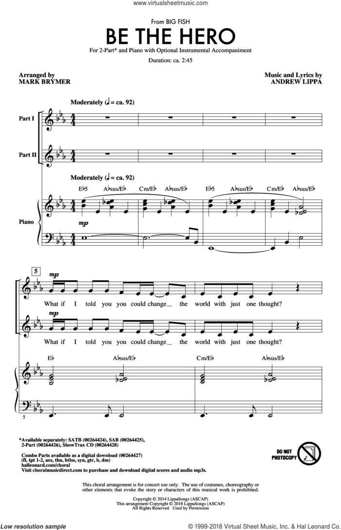 Be The Hero sheet music for choir (2-Part) by Andrew Lippa and Mark Brymer, intermediate duet