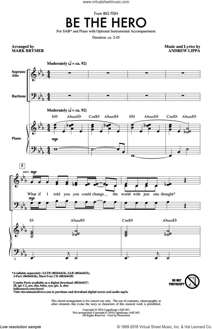 Be The Hero sheet music for choir (SAB: soprano, alto, bass) by Andrew Lippa and Mark Brymer, intermediate skill level