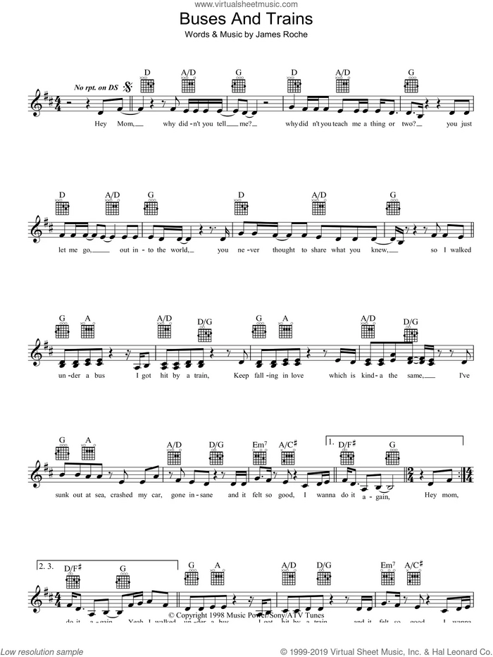 Buses And Trains sheet music for voice and other instruments (fake book) by Bachelor Girl and James Roche, intermediate skill level