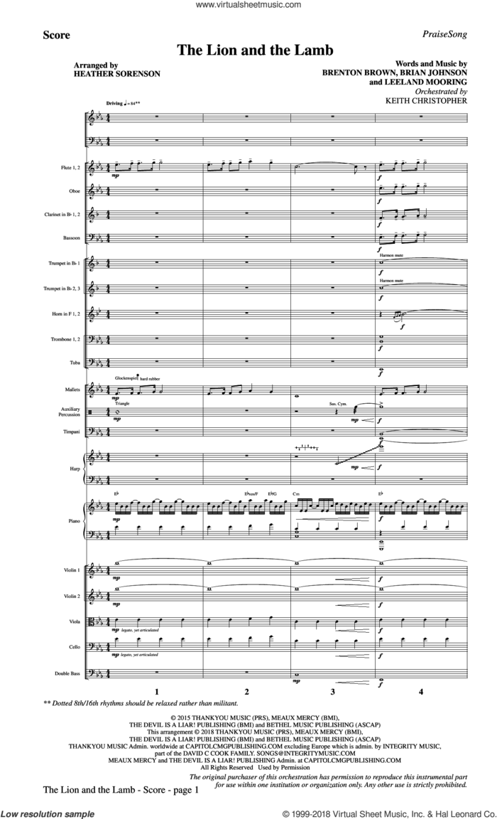 The Lion and the Lamb (with All Hail the Power of Jesus' Name) (COMPLETE) sheet music for orchestra/band by Heather Sorenson, Big Daddy Weave, Brenton Brown, Brian Johnson, Leeland and Leeland Mooring, intermediate skill level