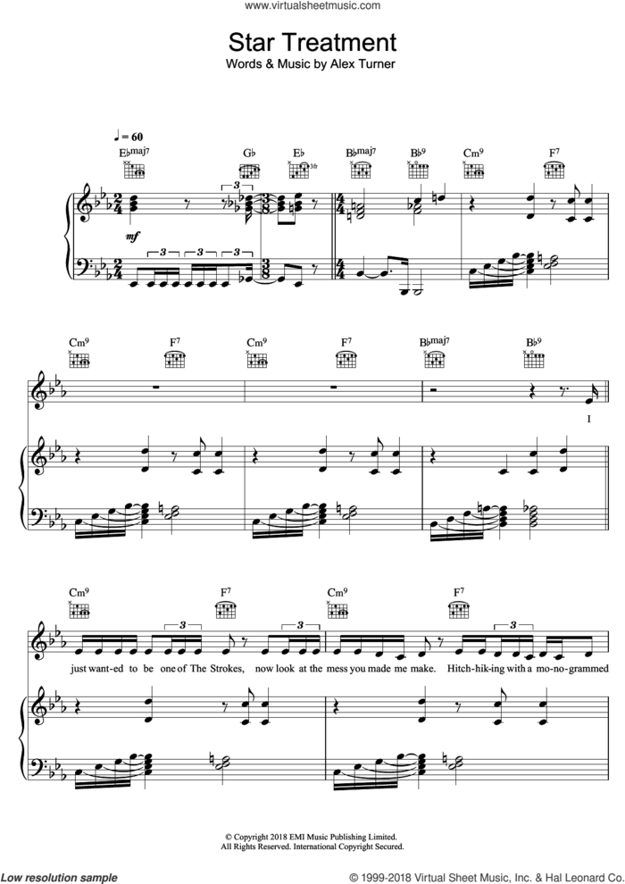 Star Treatment sheet music for voice, piano or guitar by Arctic Monkeys and Alex Turner, intermediate skill level