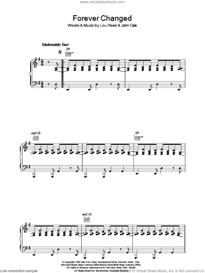 Forever Changed sheet music for voice, piano or guitar by Lou Reed, intermediate skill level