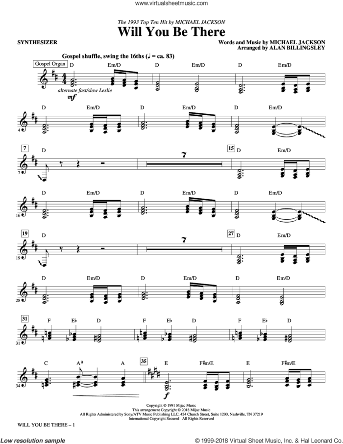Will You Be There (complete set of parts) sheet music for orchestra/band by Alan Billingsley and Michael Jackson, intermediate skill level