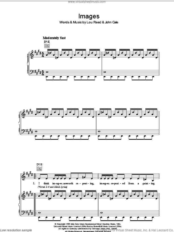 Images sheet music for voice, piano or guitar by Lou Reed and John Cale, intermediate skill level