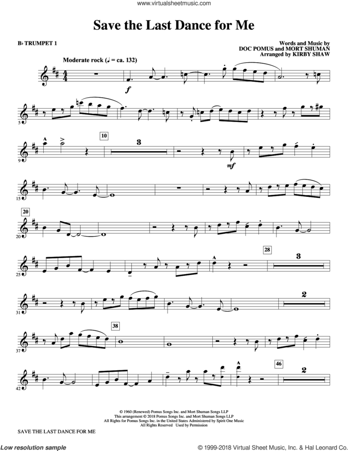 Save the Last Dance for Me (arr. Kirby Shaw) (complete set of parts) sheet music for orchestra/band by Kirby Shaw, Emmylou Harris, Doc Pomus, Mort Shuman and The Drifters, intermediate skill level