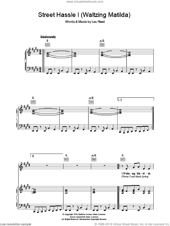 Street Hassle I sheet music for voice, piano or guitar by Lou Reed, intermediate skill level