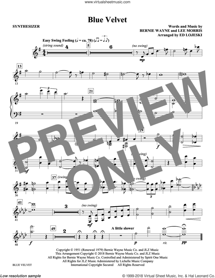 Blue Velvet (complete set of parts) sheet music for orchestra/band by Ed Lojeski, Bernie Wayne, Bobby Vinton, Lee Morris and Statues, intermediate skill level