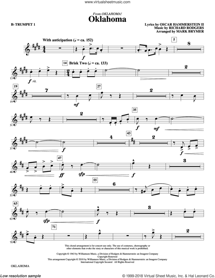 Oklahoma (from Oklahoma!) (complete set of parts) sheet music for orchestra/band by Richard Rodgers, Mark Brymer and Oscar II Hammerstein, intermediate skill level