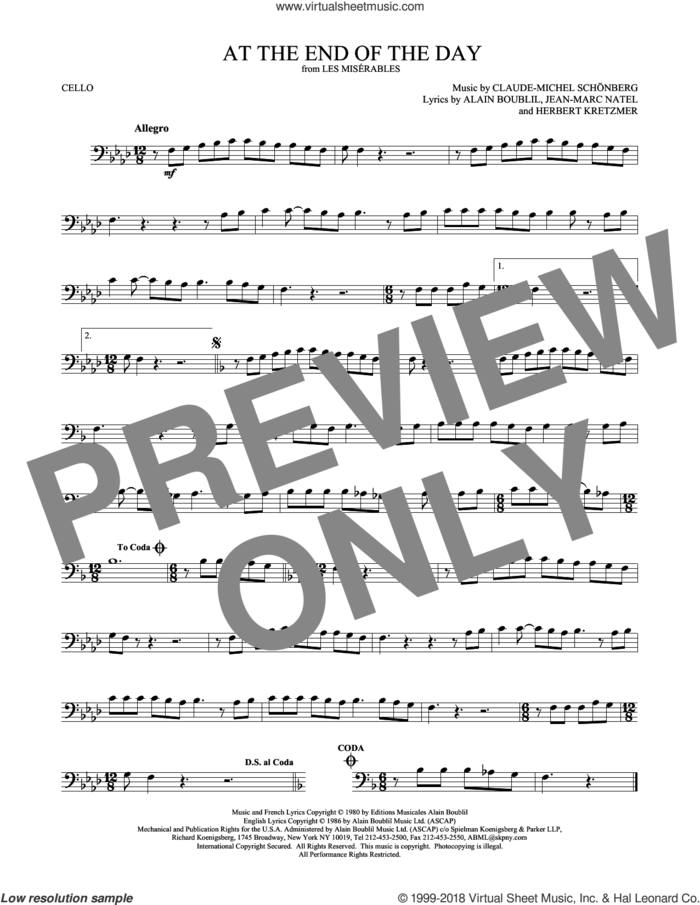 At The End Of The Day sheet music for cello solo by Alain Boublil, Claude-Michel Schonberg, Claude-Michel Schonberg, Herbert Kretzmer and Jean-Marc Natel, intermediate skill level