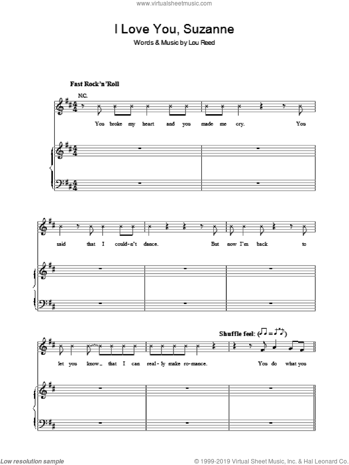 I Love You, Suzanne sheet music for voice, piano or guitar by Lou Reed, intermediate skill level