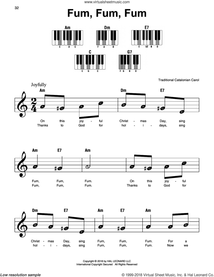 Fum, Fum, Fum sheet music for piano solo, beginner skill level