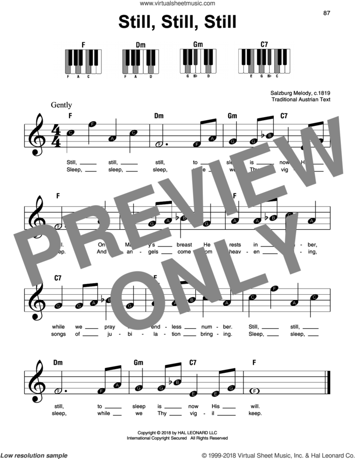 Still, Still, Still sheet music for piano solo by Salzburg Melody c.1819 and Miscellaneous, beginner skill level