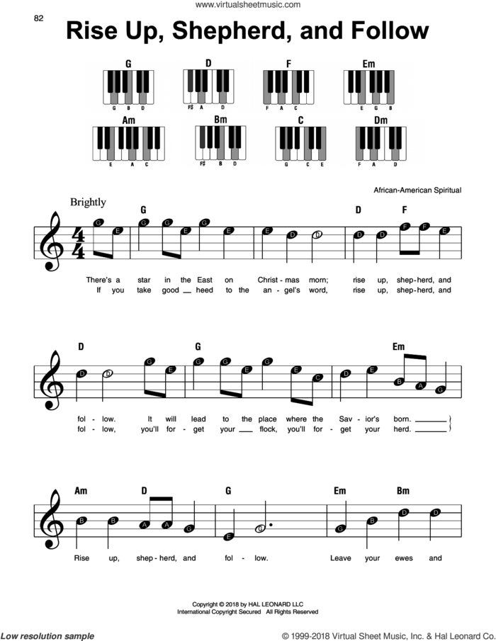 Rise Up, Shepherd, And Follow sheet music for piano solo, beginner skill level