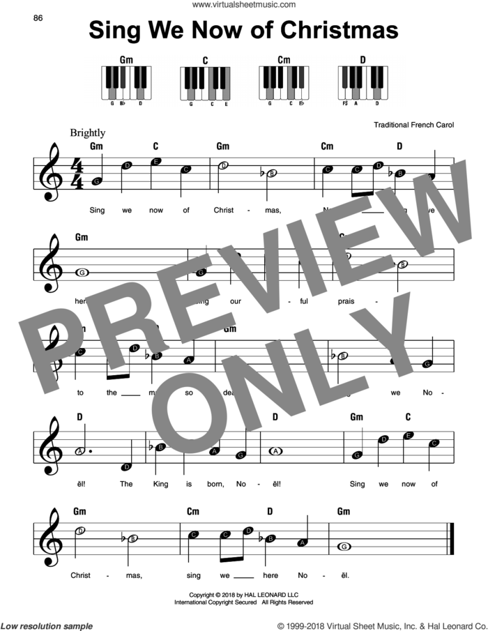 Sing We Now Of Christmas sheet music for piano solo, beginner skill level