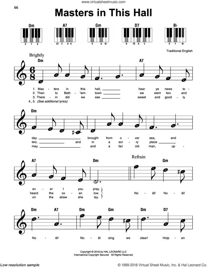 Masters In This Hall sheet music for piano solo, beginner skill level