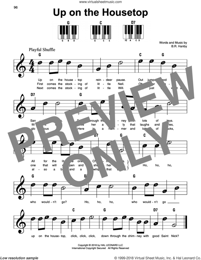 Up On The Housetop sheet music for piano solo by Benjamin Hanby, beginner skill level