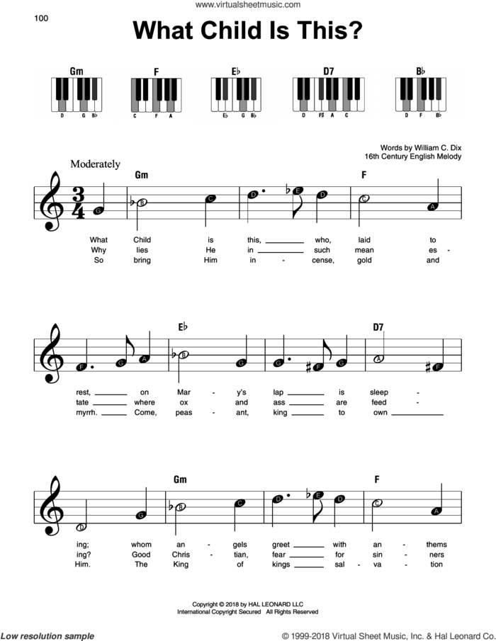 What Child Is This? sheet music for piano solo by William Chatterton Dix and Miscellaneous, beginner skill level