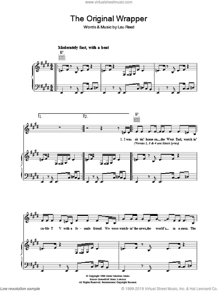 The Original Wrapper sheet music for voice, piano or guitar by Lou Reed, intermediate skill level