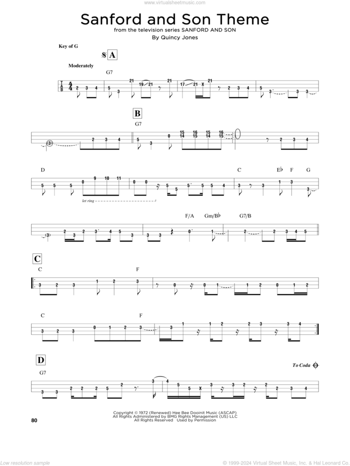 Sanford And Son Theme sheet music for bass solo by Quincy Jones, intermediate skill level