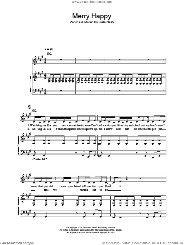Merry Happy sheet music for voice, piano or guitar by Kate Nash, intermediate skill level