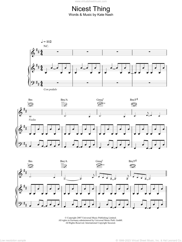 Nicest Thing sheet music for voice, piano or guitar by Kate Nash, intermediate skill level