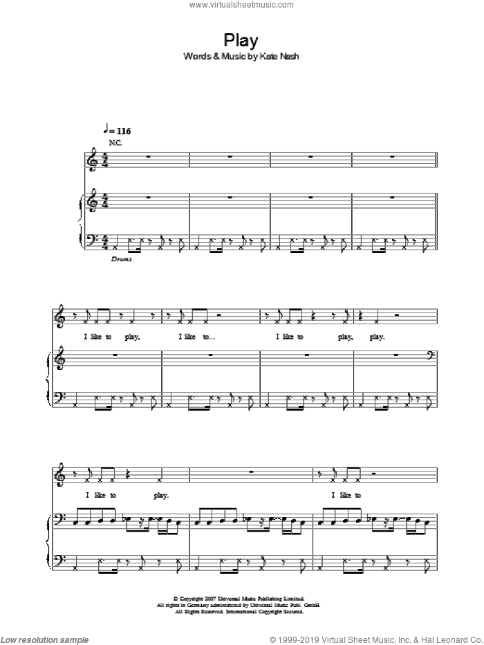 Play sheet music for voice, piano or guitar by Kate Nash, intermediate skill level