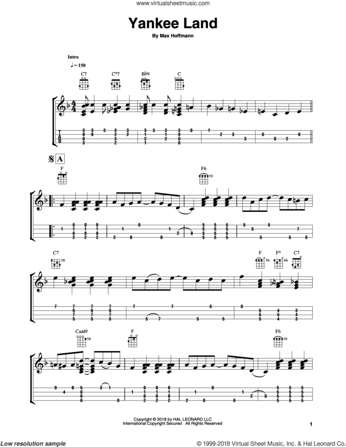 Yankee Land (arr. Fred Sokolow) sheet music for ukulele (easy tablature) (ukulele easy tab) by Fred Sokolow and Max Hoffmann, intermediate skill level
