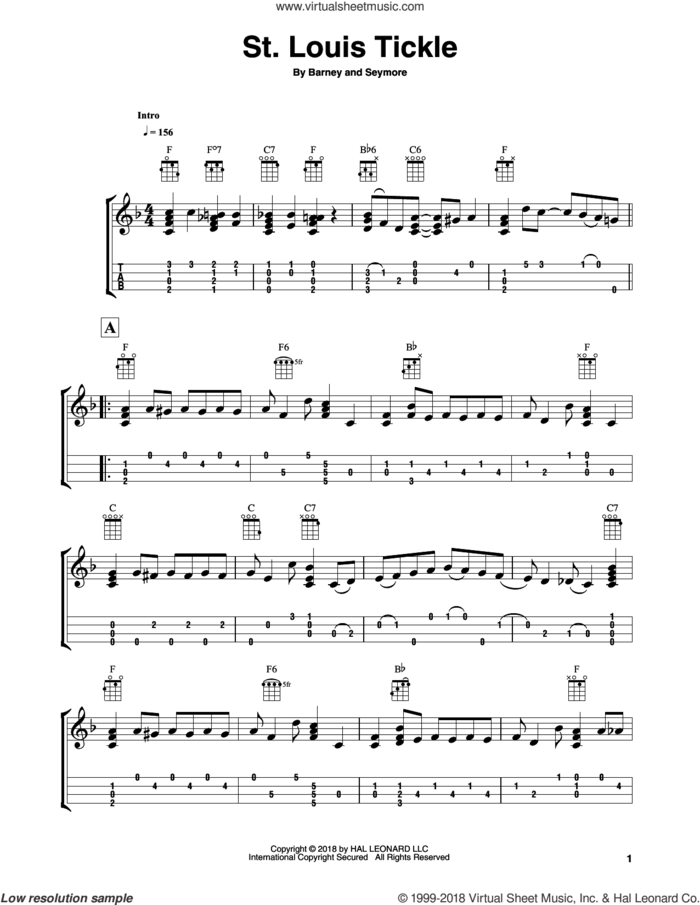 St. Louis Tickle (arr. Fred Sokolow) sheet music for ukulele (easy tablature) (ukulele easy tab) by Fred Sokolow, Barney, Barney and Seymore and Seymore, intermediate skill level