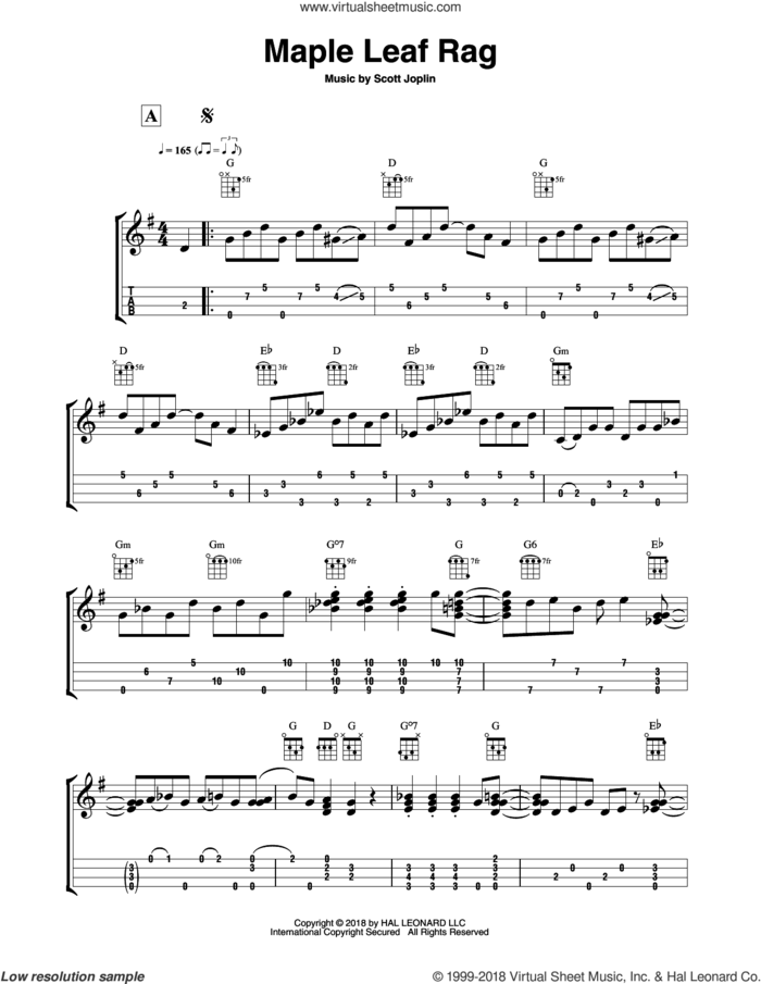 Maple Leaf Rag (arr. Fred Sokolow) sheet music for ukulele (easy tablature) (ukulele easy tab) by Bob Russell, Fred Sokolow and Scott Joplin, intermediate skill level